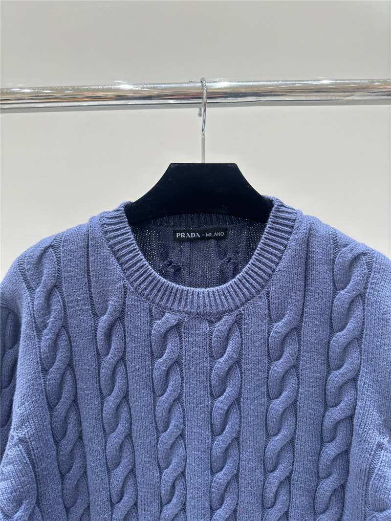 Pra*a logo pocket twist knit sweater blue