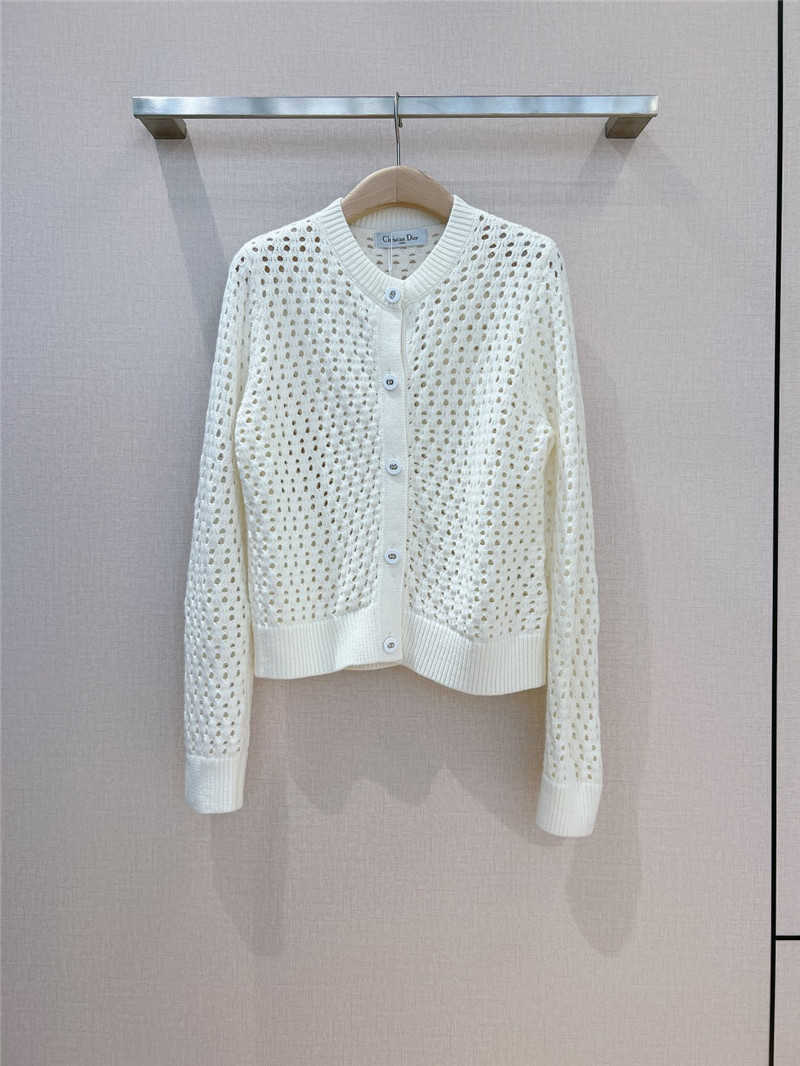 D10r hollow solid color cardigan white
