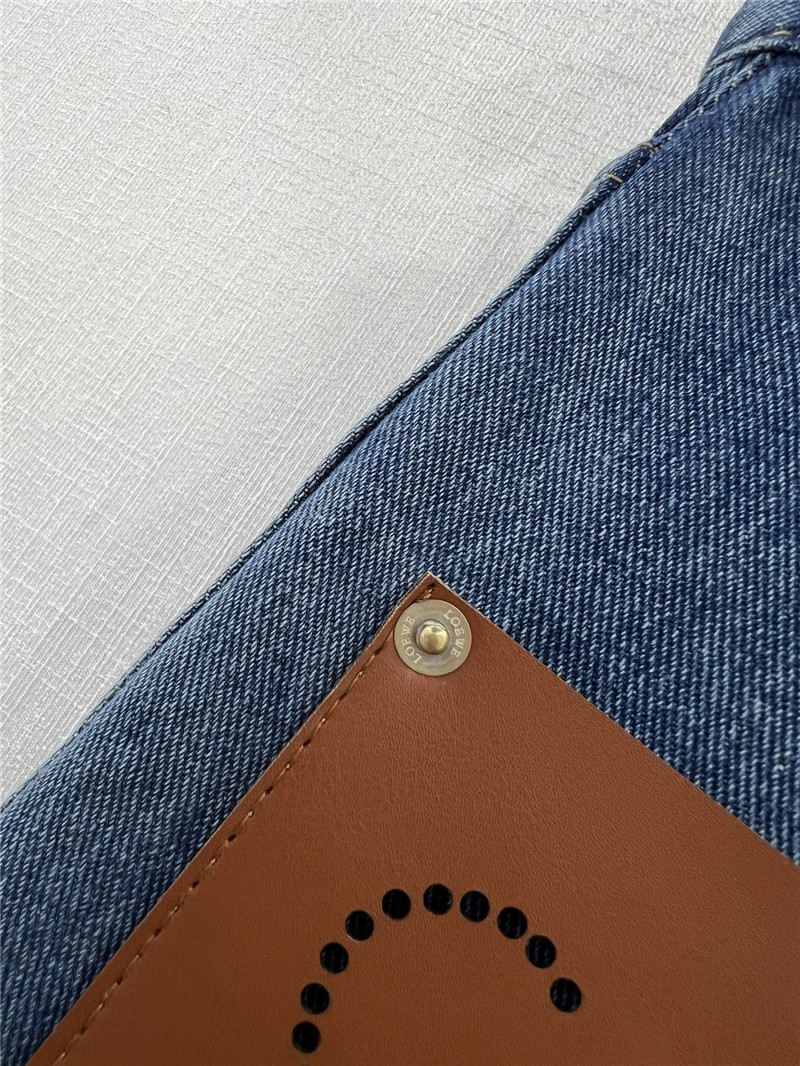 L0ew* new front pocket leather label hollow logo trousers