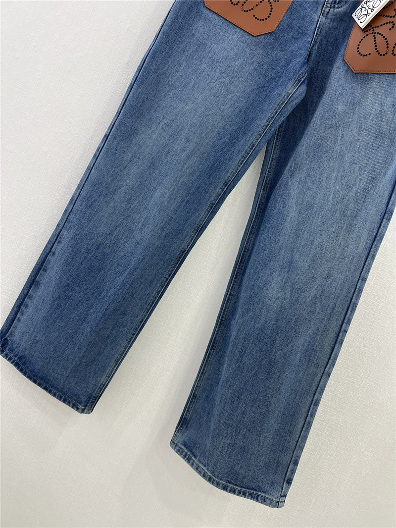 L0ew* new front pocket leather label hollow logo trousers