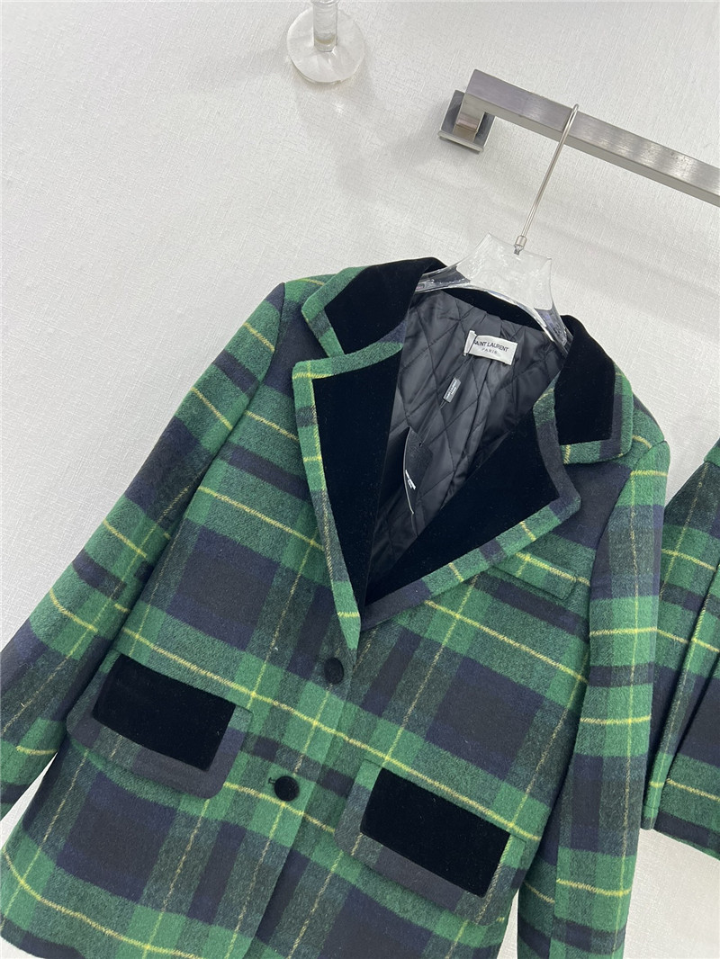 Y51 green plaid patchwork lapel suit + pleated skirt suit