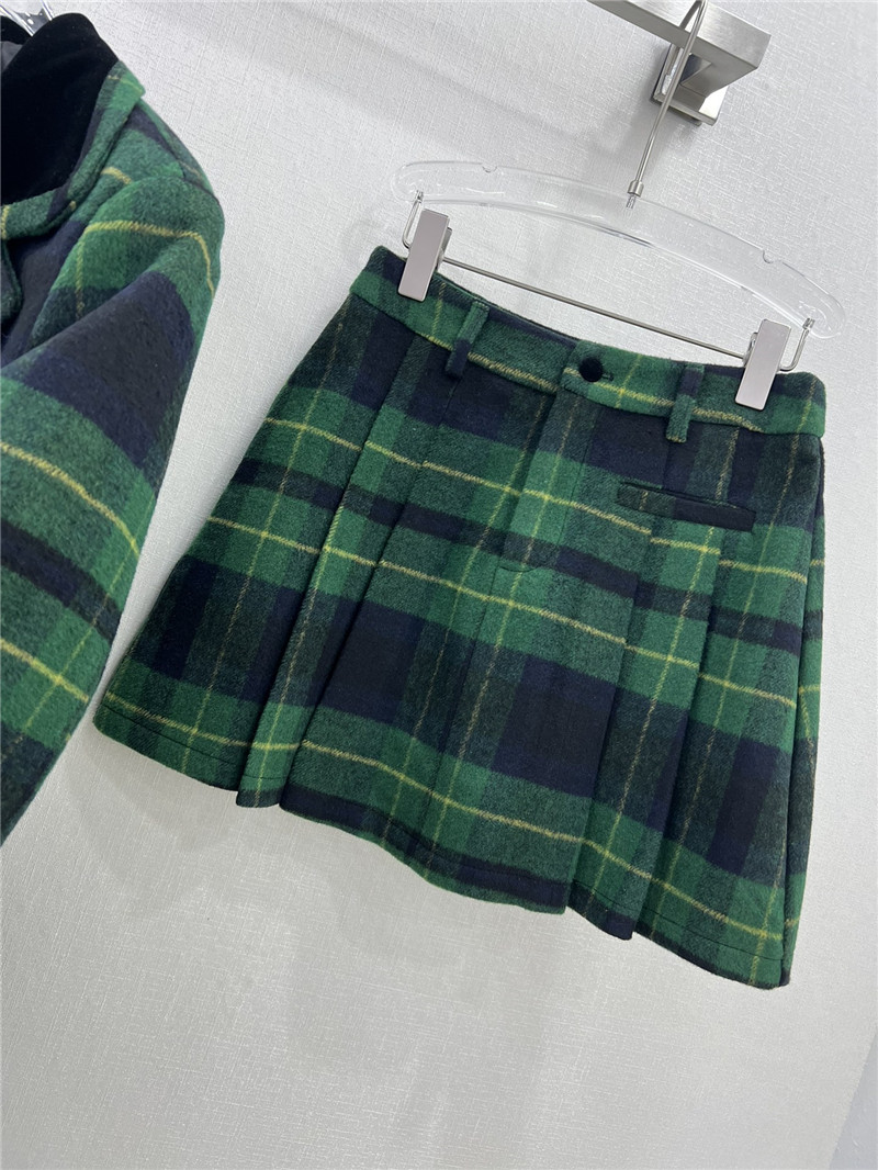 Y51 green plaid patchwork lapel suit + pleated skirt suit