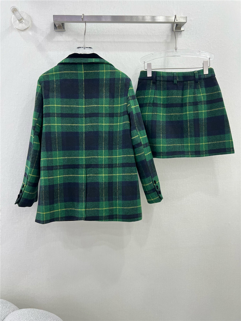 Y51 green plaid patchwork lapel suit + pleated skirt suit