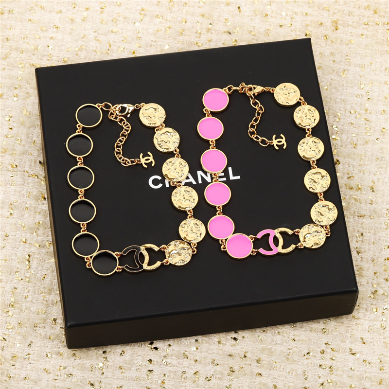 Ch**el round enamel gold double c necklace