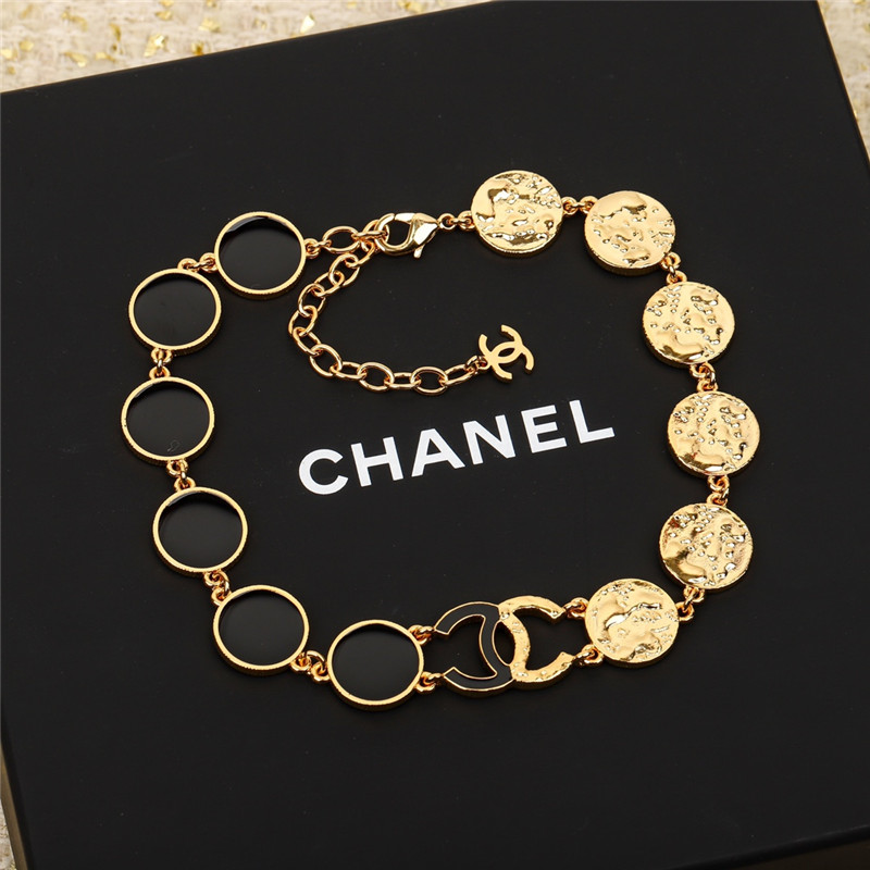 Chanel round enamel gold double c necklace