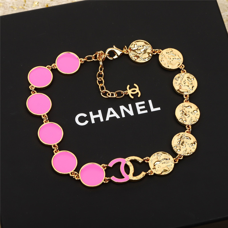 Ch**el round enamel gold double c necklace