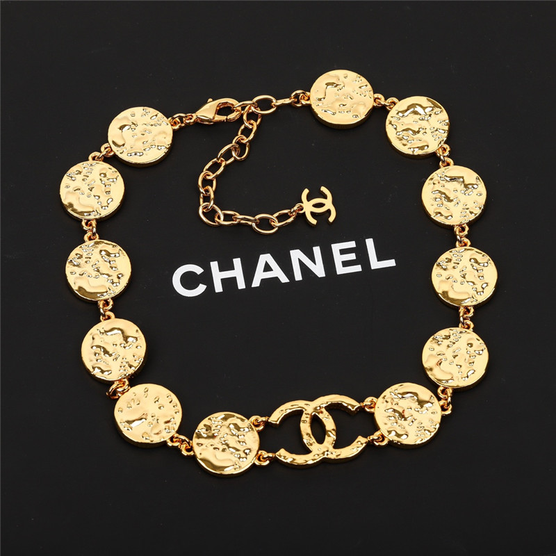 Ch**el round enamel gold double c necklace