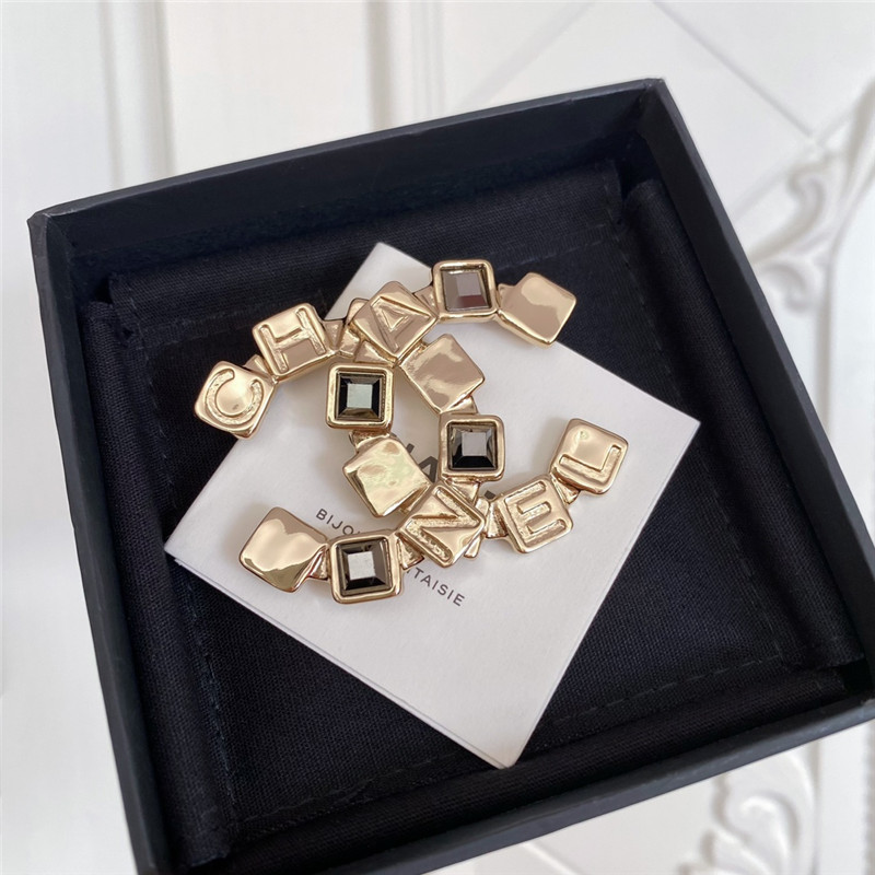Chanel monogram square crystal double c brooch
