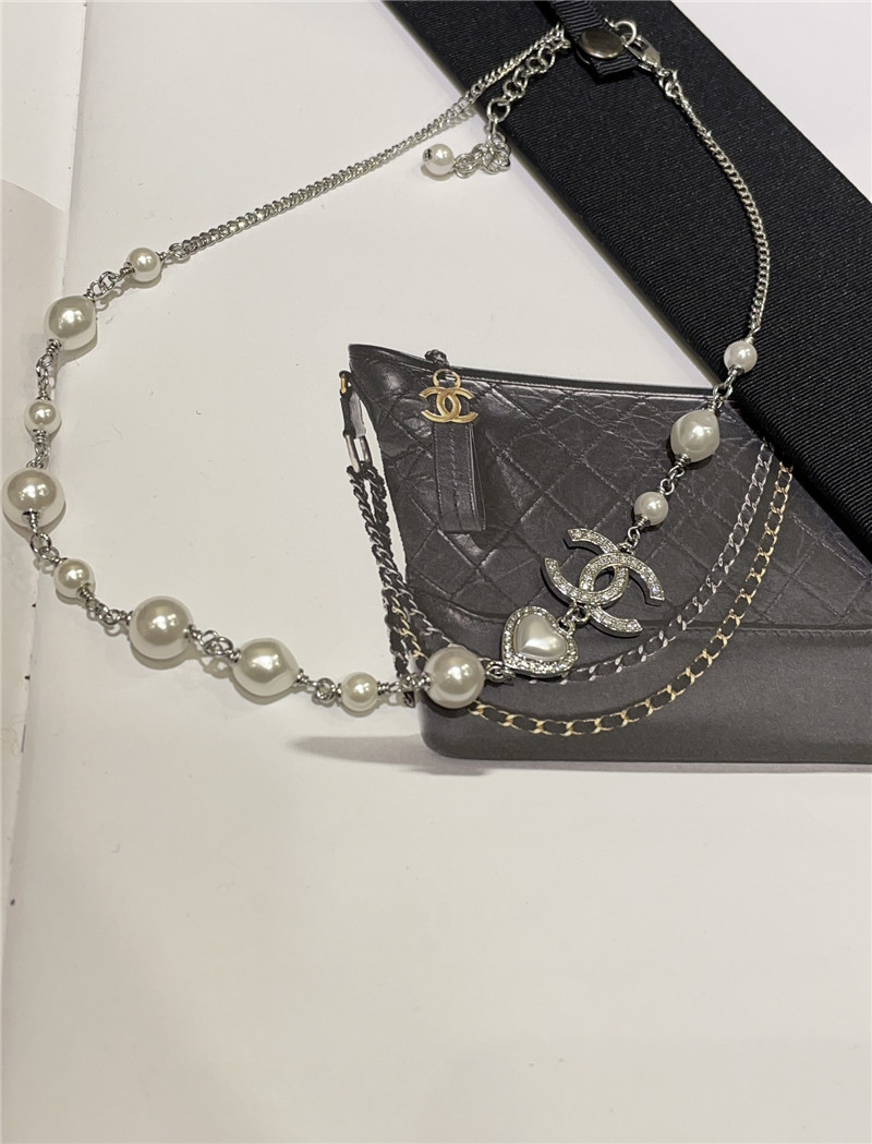 ch**el love D1am0nd double c pearl silver necklace