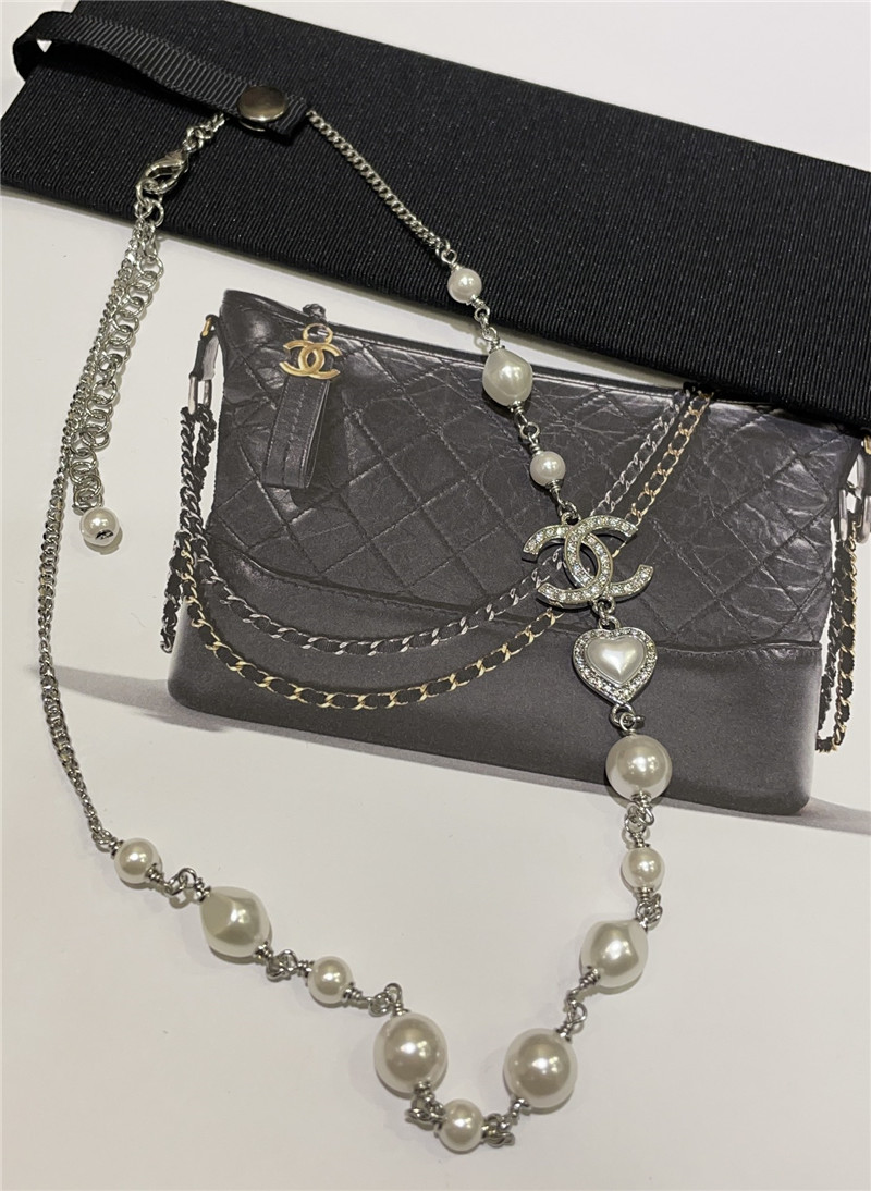 ch**el love D1am0nd double c pearl silver necklace