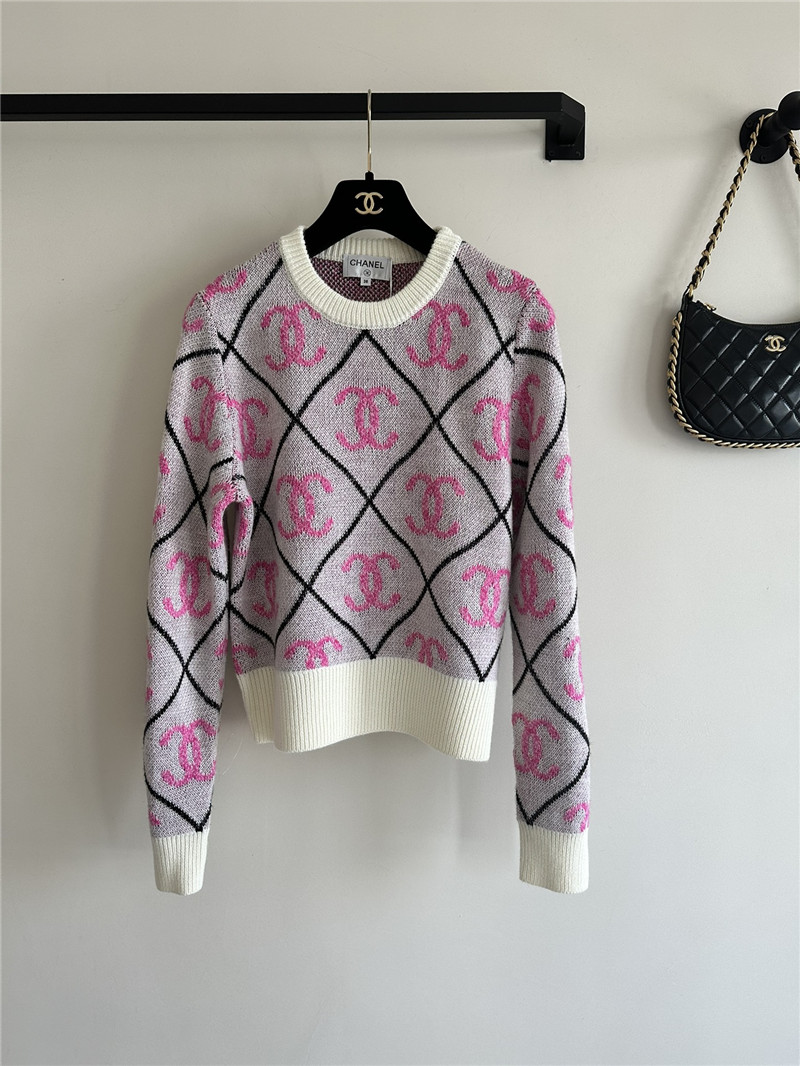 Chanel Pink Logo Diamond Sweater