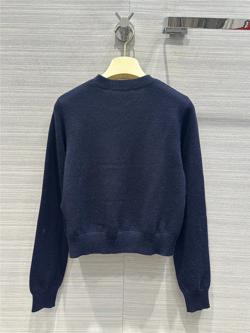 Miu Miu Logo Short Knitted Sweater Navy