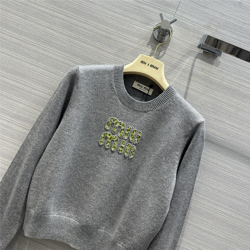 Miu Miu Logo Short Knitted Sweater Grey