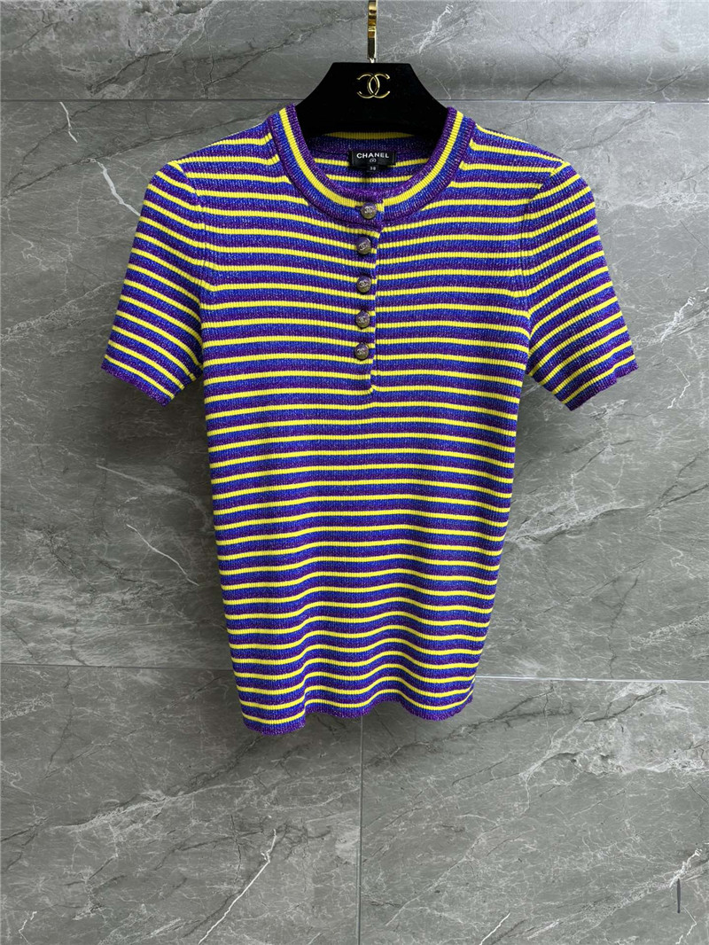 Chanel Striped Knitted Button T-Shirt