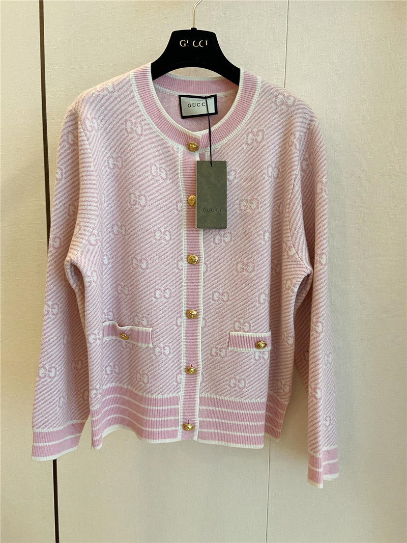 Gucci Jacquard GG Knitted Cardigan Pink