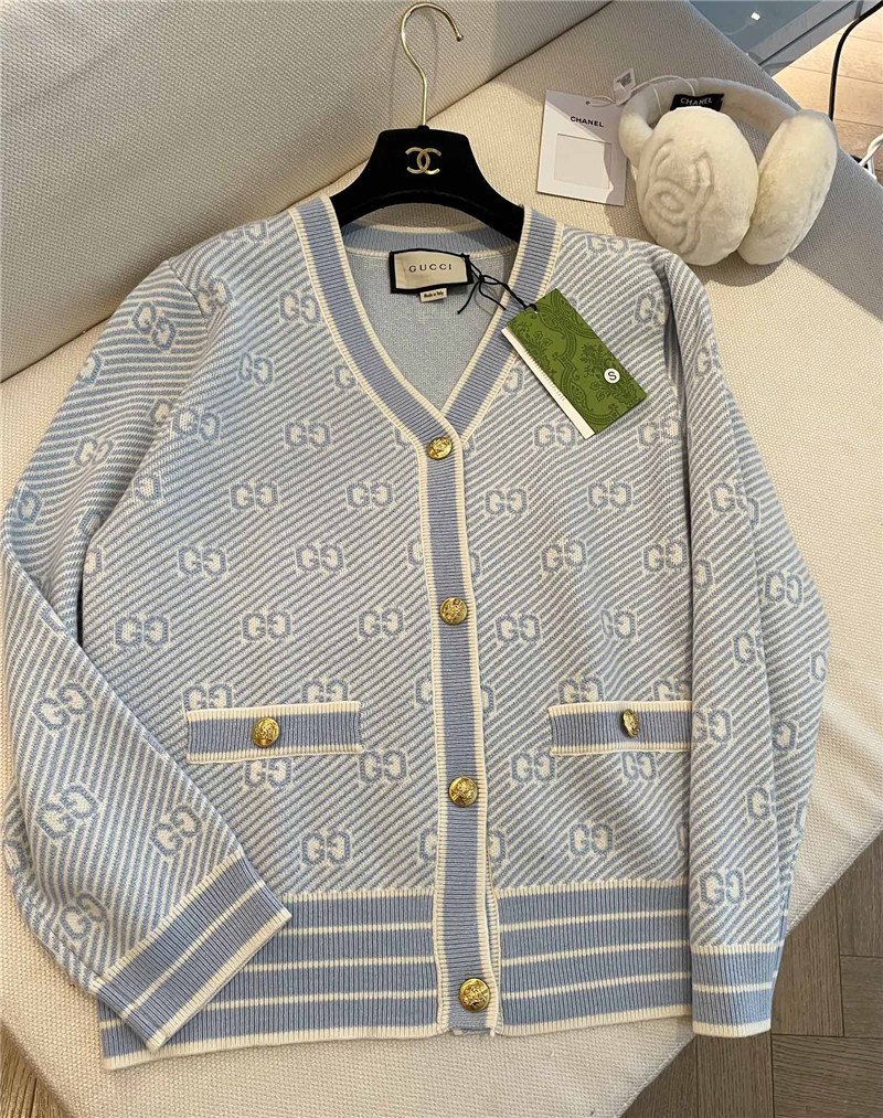 Gvc*1 jacquard gg knitted cardigan grey