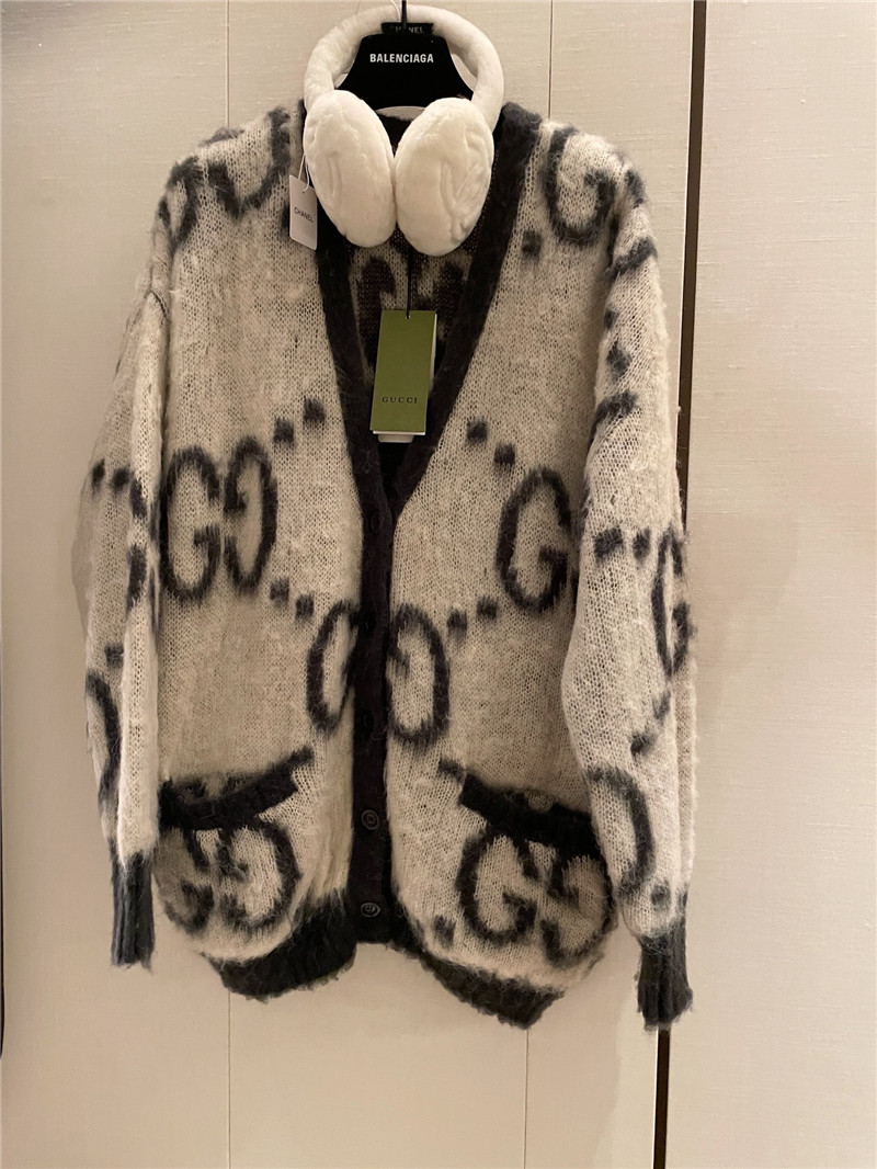 Gvc*1 jacquard gg mohair cardigan beige