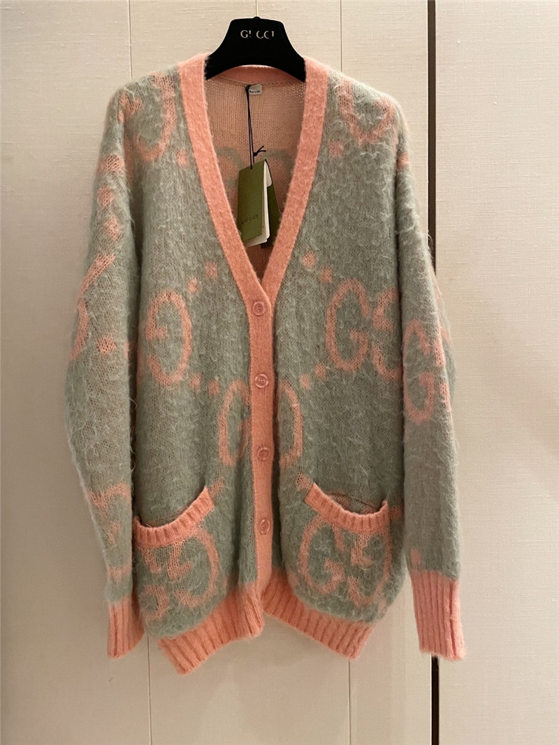 Gvc*1 jacquard gg mohair cardigan pink