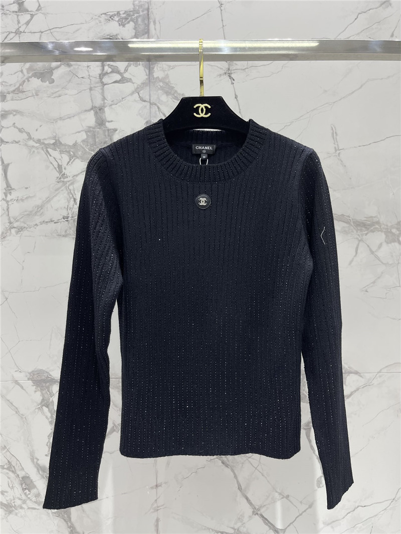 Chanel Logo Crew Neck Sweater in Navy