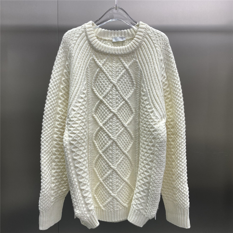 Dior Embossed Chunky Knit Sweater White