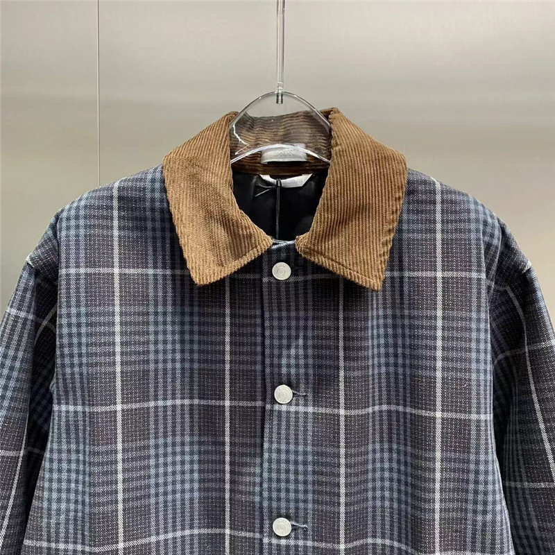 D10r plaid long lapel denim jacket
