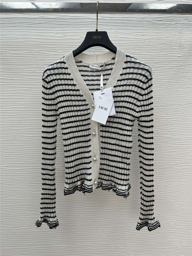 Dior Lace Cuffs Striped Cardigan
