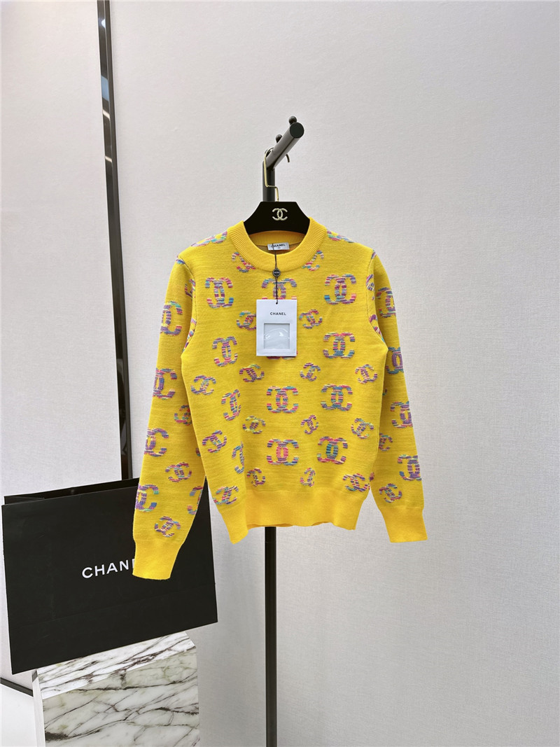 Chanel Logo Embroidered Sweater Yellow