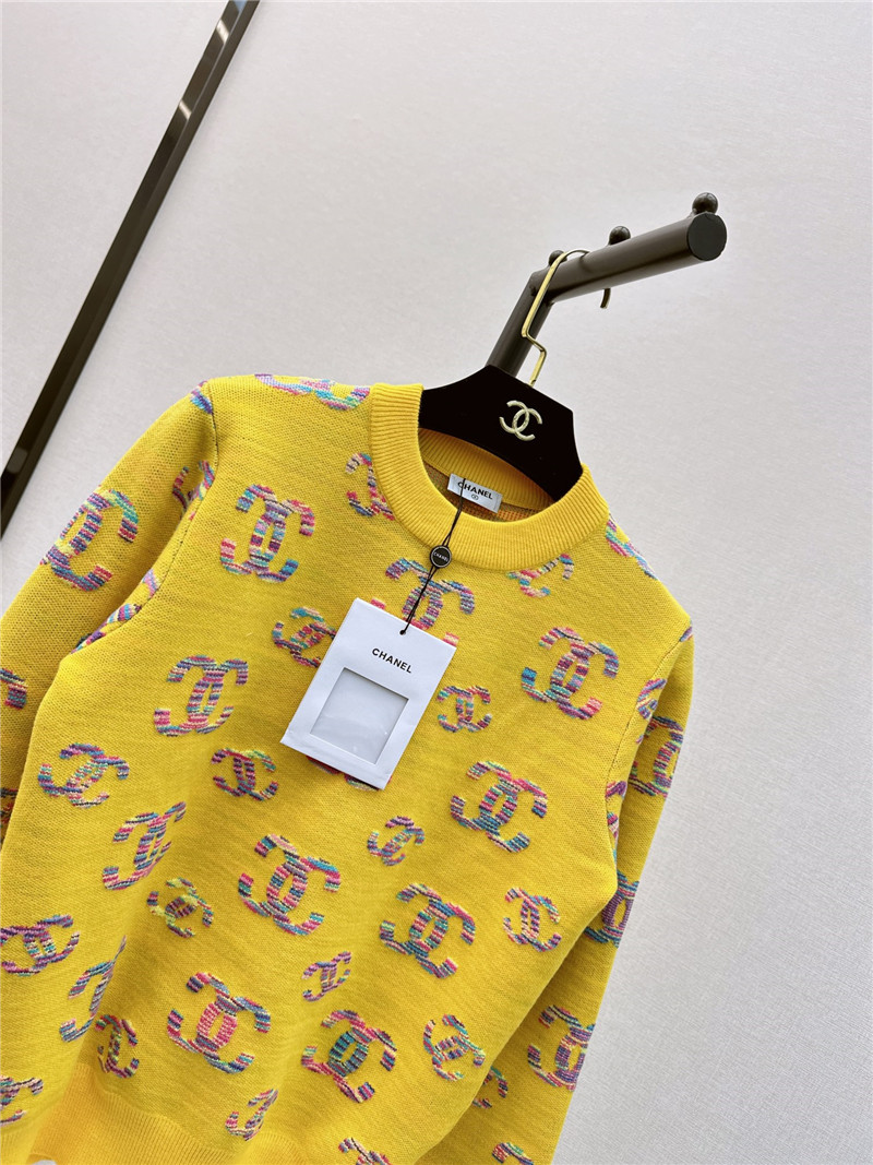 Chanel Logo Embroidered Sweater Yellow