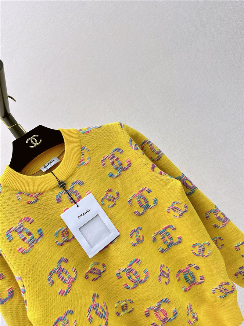 Chanel Logo Embroidered Sweater Yellow