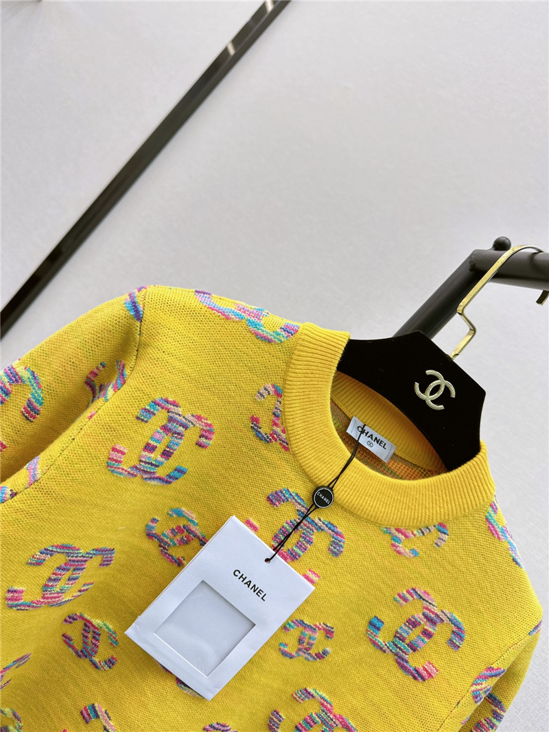 Chanel Logo Embroidered Sweater Yellow