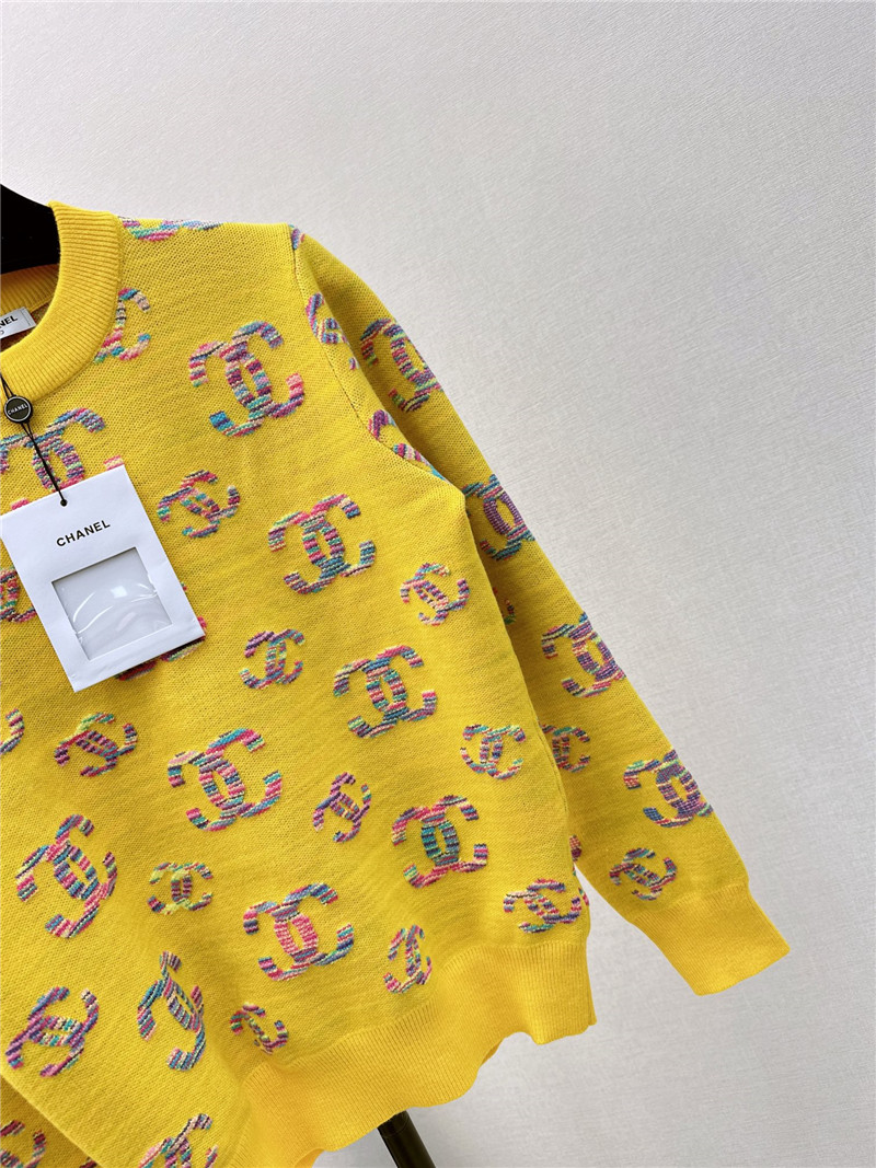 Chanel Logo Embroidered Sweater Yellow