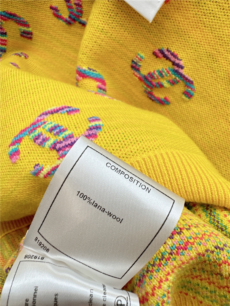 Chanel Logo Embroidered Sweater Yellow