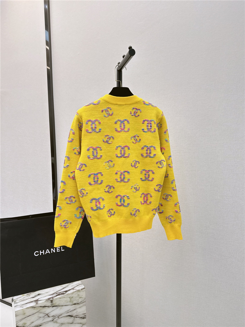 Chanel Logo Embroidered Sweater Yellow