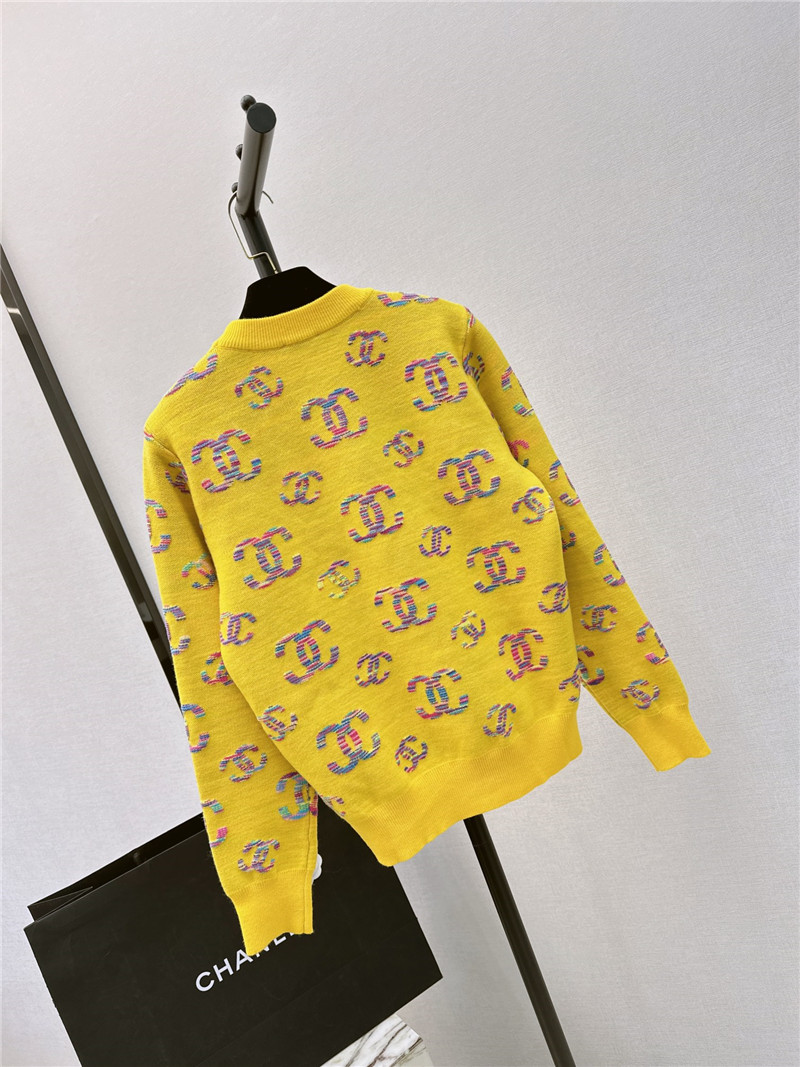 Chanel Logo Embroidered Sweater Yellow