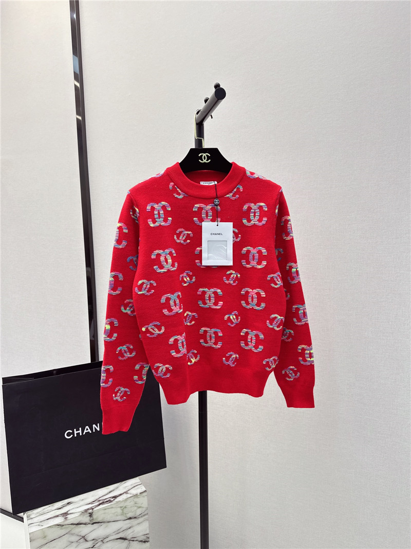 Chanel Logo Embroidered Sweater Red