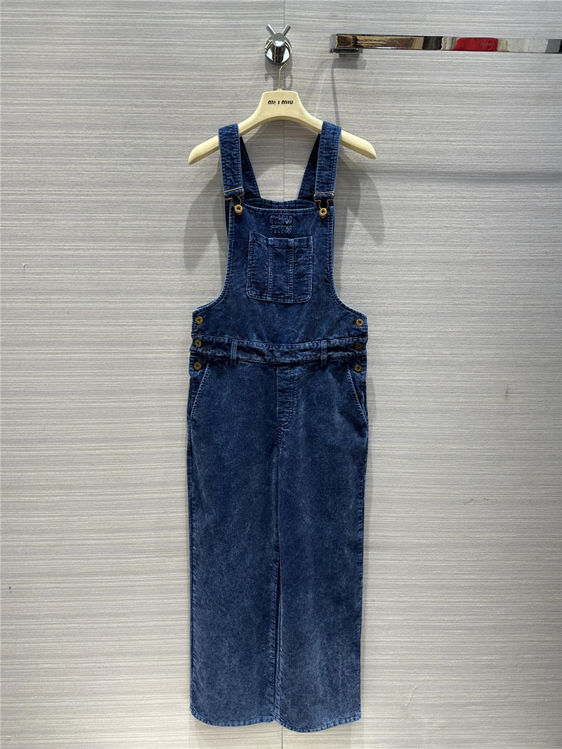 miumiu distressed washed corduroy overalls jumpsuit