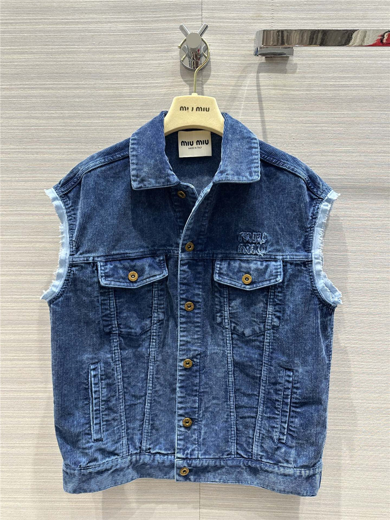 miumiu distressed washed corduroy vest jacket