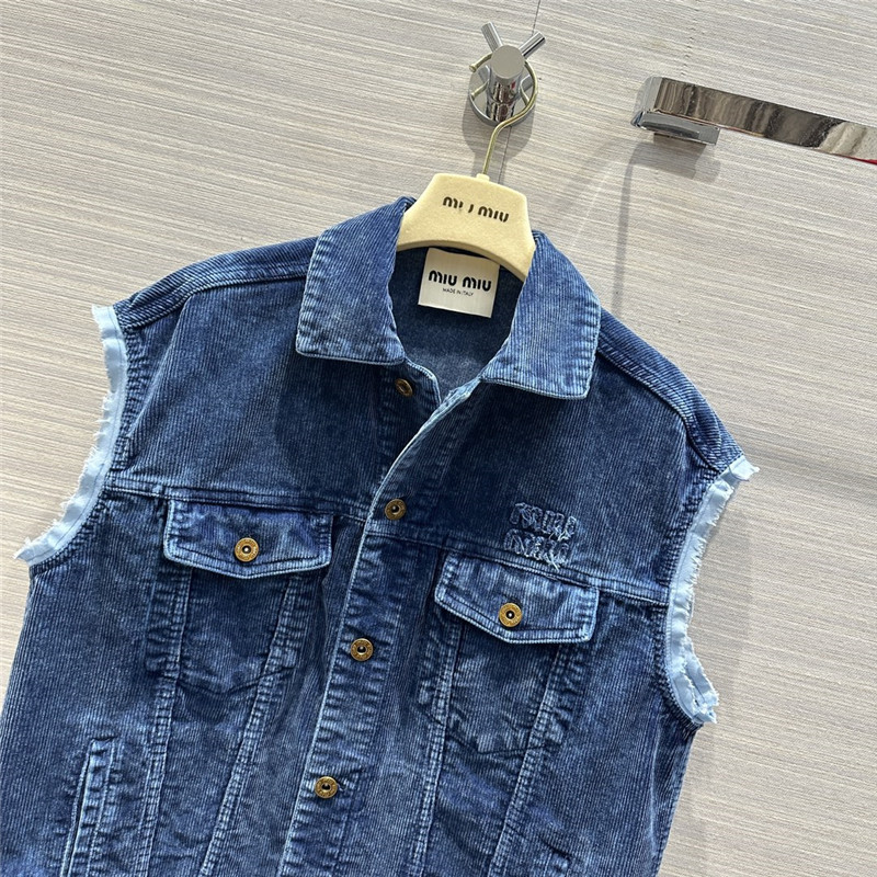 miumiu distressed washed corduroy vest jacket