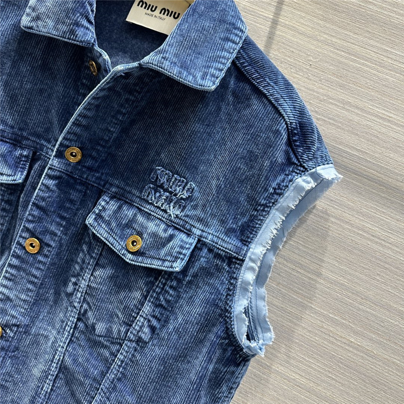 miumiu distressed washed corduroy vest jacket