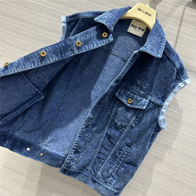 miumiu distressed washed corduroy vest jacket