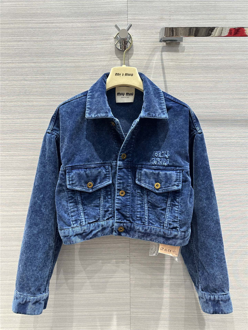 miumiu distressed washed corduroy short jacket