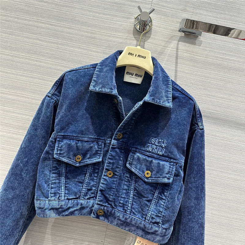 miumiu distressed washed corduroy short jacket