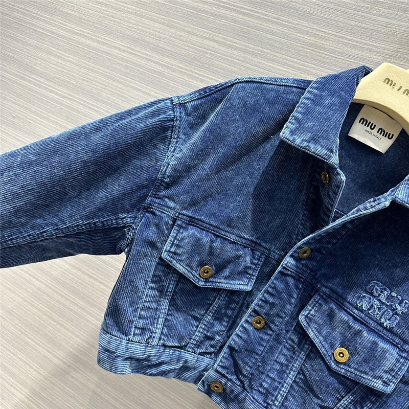 miumiu distressed washed corduroy short jacket