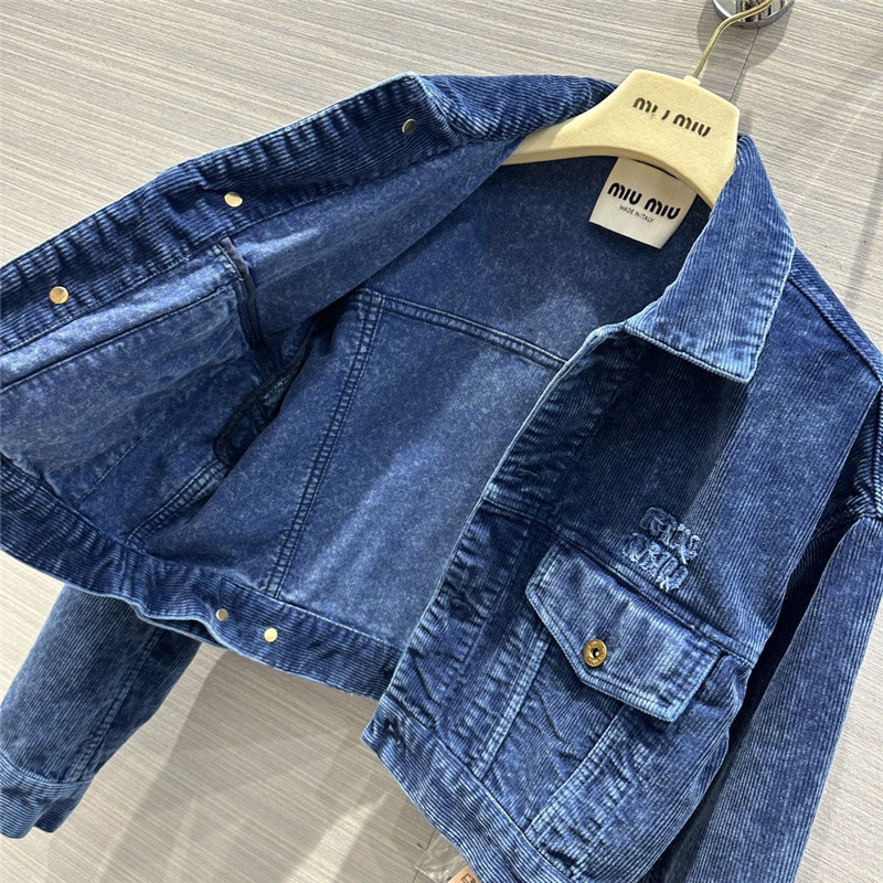 miumiu distressed washed corduroy short jacket