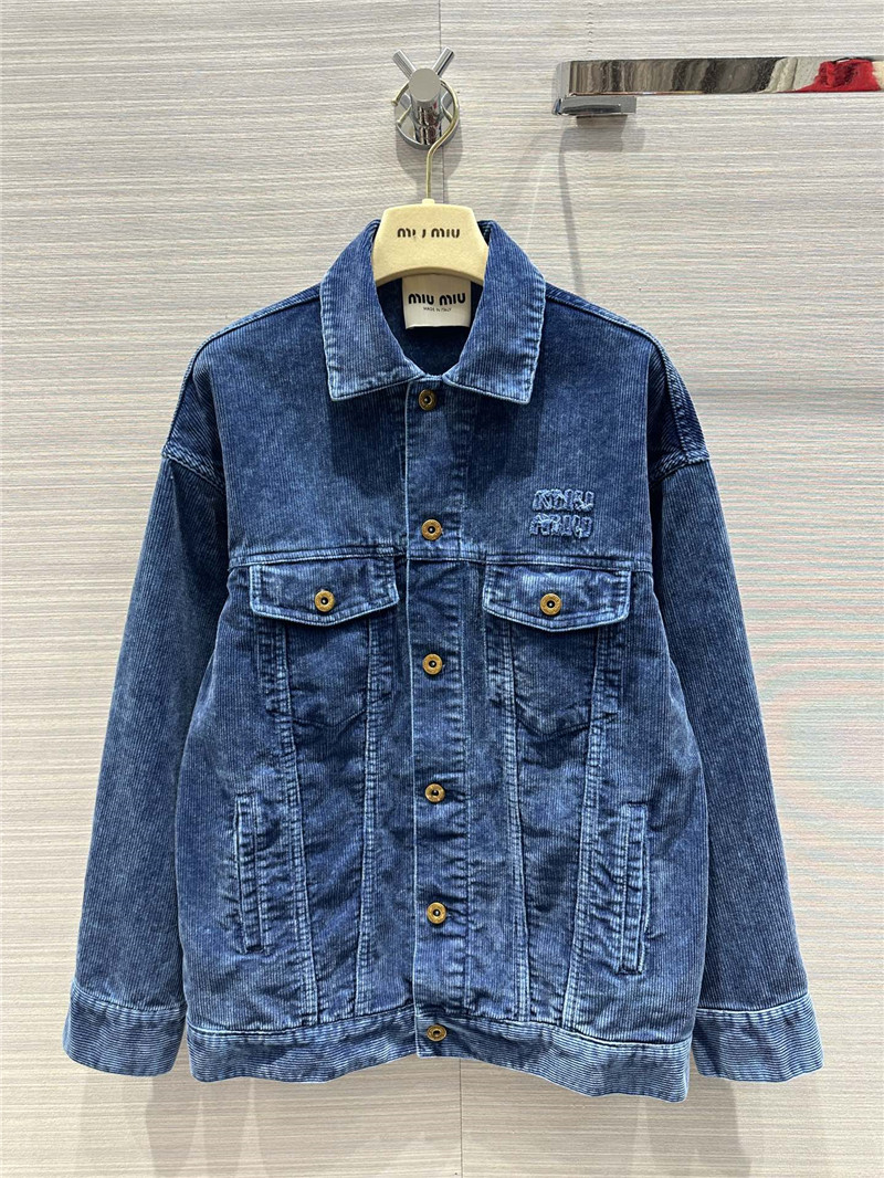 miumiu distressed washed corduroy long jacket