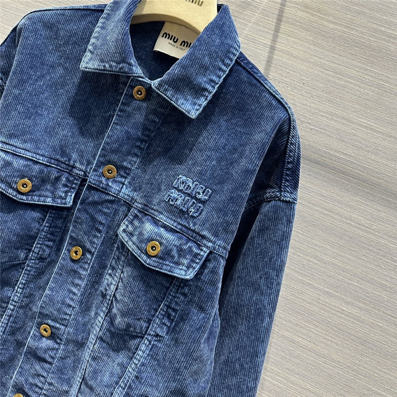 miumiu distressed washed corduroy long jacket