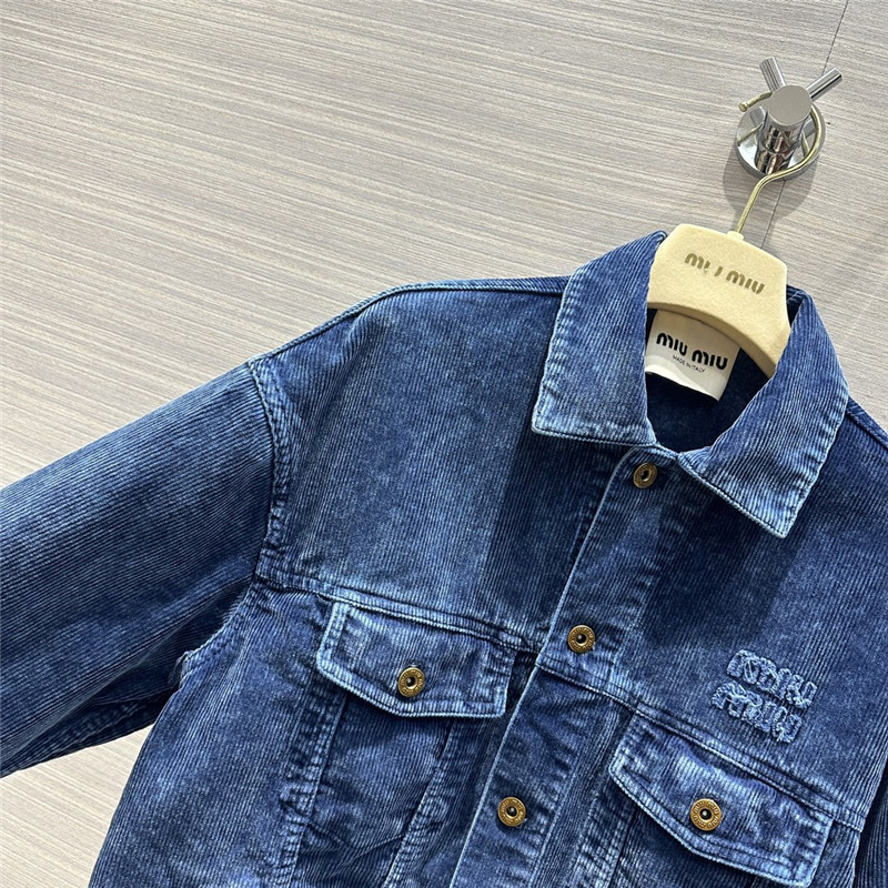 miumiu distressed washed corduroy long jacket