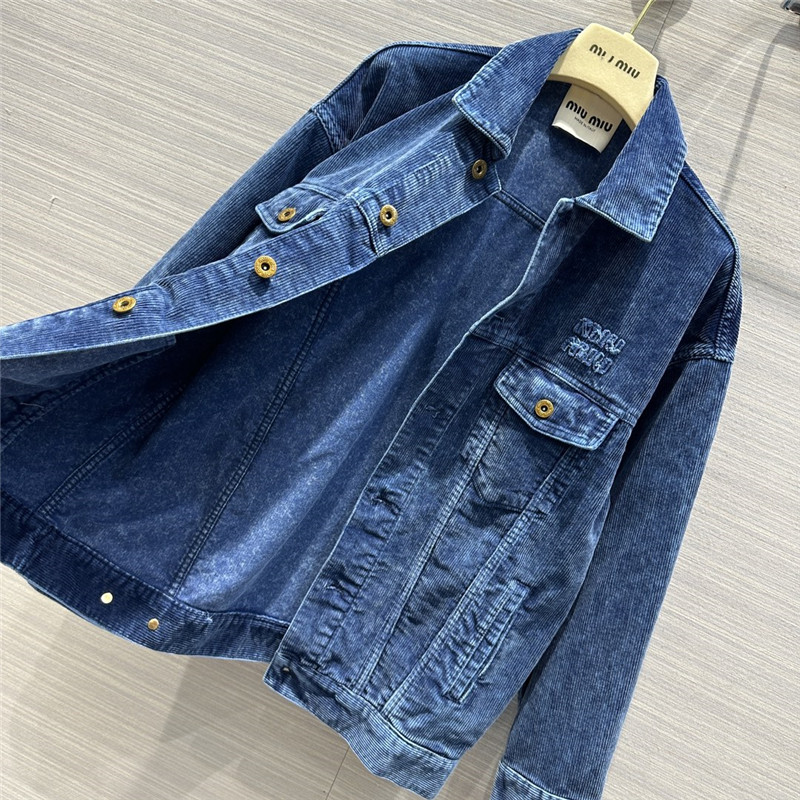 miumiu distressed washed corduroy long jacket