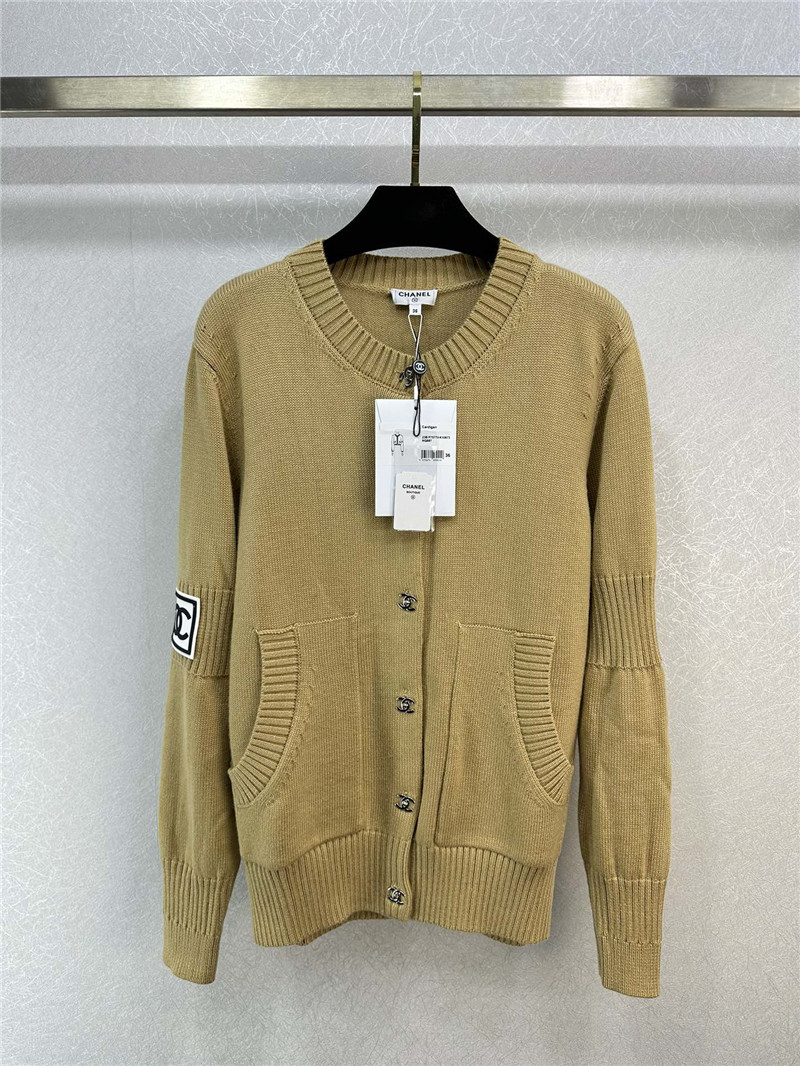 Chanel Logo Ribbed Neck Knit Cardigan
