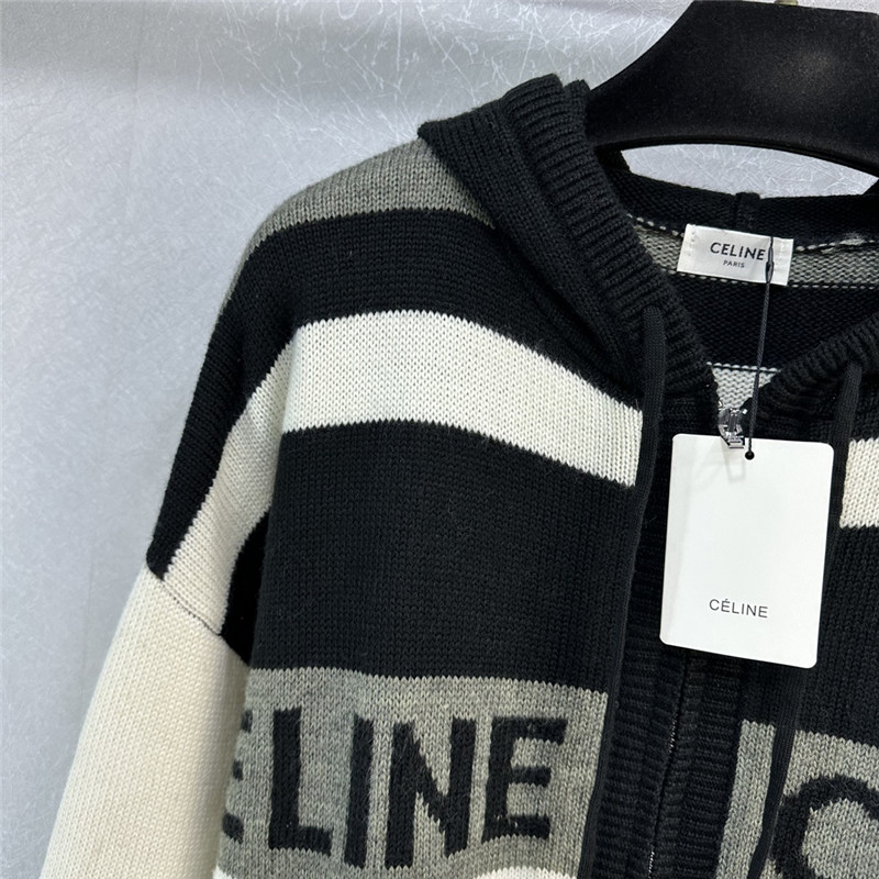 Ce1i*e logo pattern zip hooded cardigan